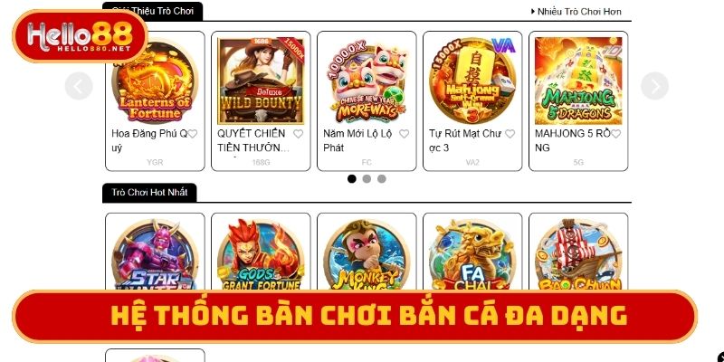 Hệ thống bàn chơi bắn cá đa dạng
